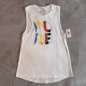 Pure Barre White Tank with Multicolor 'PURE' Design